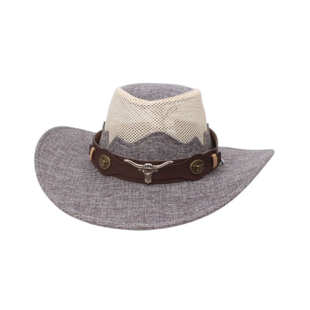 Wide Brim Western Cowboy Hats Ethnic Style Visor Cap Sunscreen Bucket Hat Mesh Knight Hat Sun Protection Fisherman Cap Travel