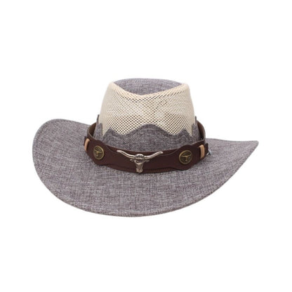 Wide Brim Western Cowboy Hats Ethnic Style Visor Cap Sunscreen Bucket Hat Mesh Knight Hat Sun Protection Fisherman Cap Travel