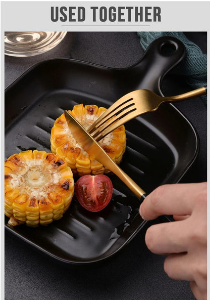 Conjunto de Talheres 24 Peças Aço Inoxidável Preto Dourado Faca Garfo Colher Talheres Ocidentais Prata Utensílios de Mesa