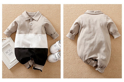 Newborn Clothing Casual Color Blocking Polo Shirt Cotton Comfortable And Soft Spring And Autumn Long Sleeved 0-18 Baby Jumpsuit