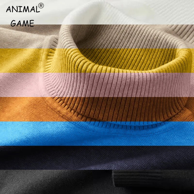 New Mens Knitted Sweaters Solid Color Turtleneck Breathable Pullovers Outdoor Warm Basic Streetwear Business Woolen Pullovers