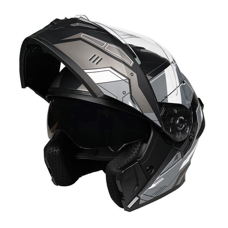 Capacete de motocicleta quente e elegante de inverno com rosto completo e capacete completo e inversão de lente dupla