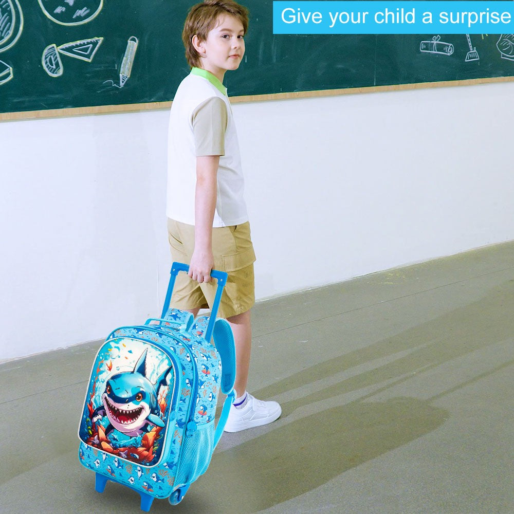 Rolling panda Backpack for Boys, Kids Roller Wheels School Bookbag with Lunch Bag, Wheeled School Bag for Children