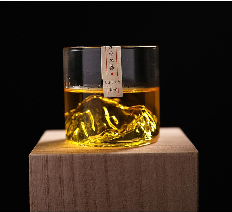 Conjunto de Copos de Uísque de Montanha Glacial 3D Japonesa - Copos Baixos & para Pedras com Caixa de Presente de Madeira para Uísque, Vodka, Vinho