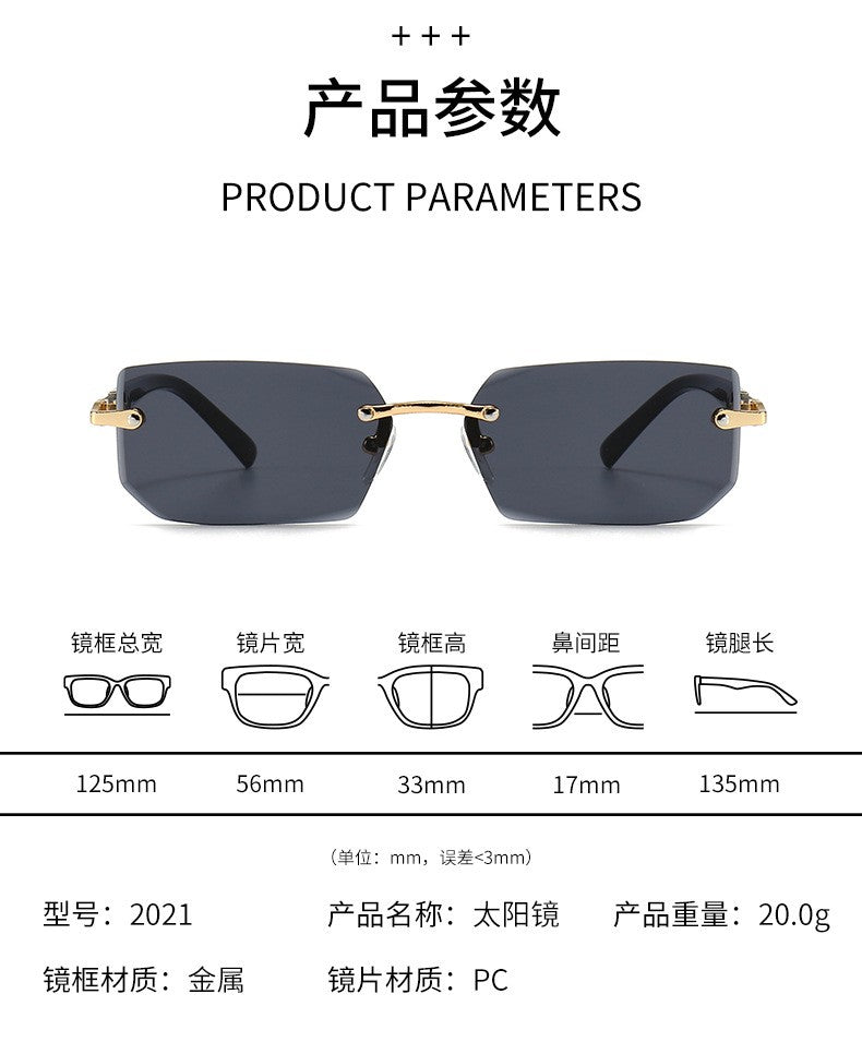 Rimless Sunglasses Rectangle Fashion Popular Women Men Shades Small Square Sun Glasses for Female Male Summer Traveling Oculos