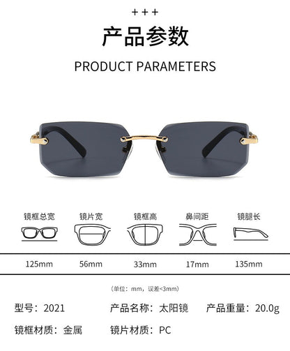 Rimless Sunglasses Rectangle Fashion Popular Women Men Shades Small Square Sun Glasses for Female Male Summer Traveling Oculos