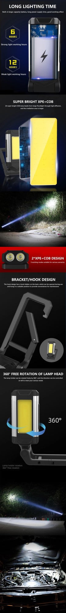 Multifunctional LED Flashlight with COB Strong Light Portable Camping Lamp Tail Magnet Waterproof Adjustable Outdoor Lantern