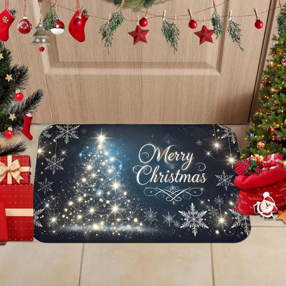 Merry Christmas Blue Star Snowflake Welcome Mat Bathroom Living Room Bedroom Kitchen Office Holiday Christmas Decoration Carpet