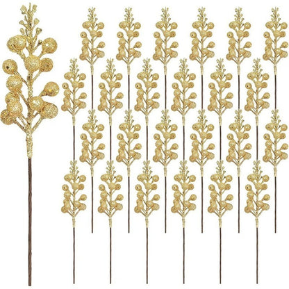 10Pcs Christmas Decoration Artificial 15heads Sparkling Berry Bouquet Xmas Tree Ornaments for Home Decor New Year Party Supplies