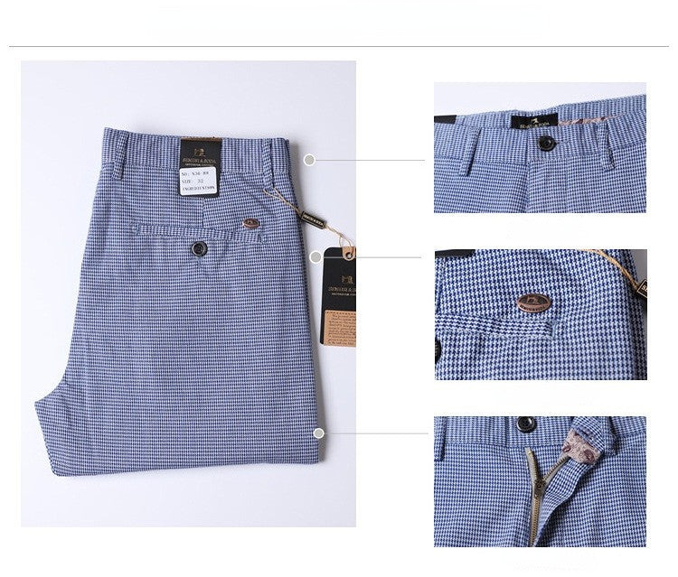 Summer Plaid Pants Men Slim Blue Suit Pants Men Stretch Business Formal Trousers Men