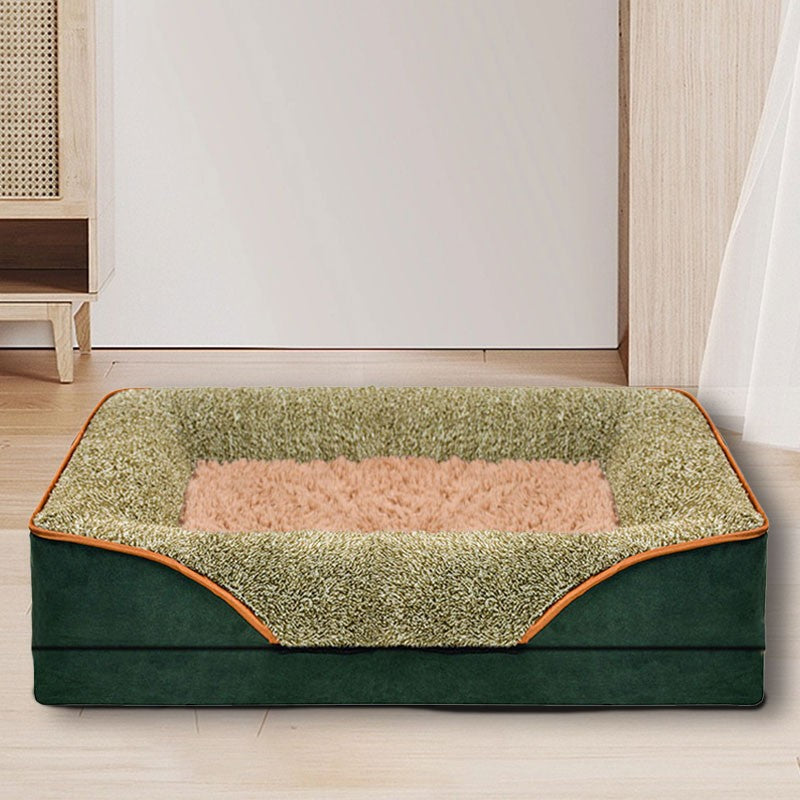 Uma cama de cachorro gigante removível lavável para todas as estações, sofá cama para pet, sofá cama para gato confortável e macio com bordas elevadas,