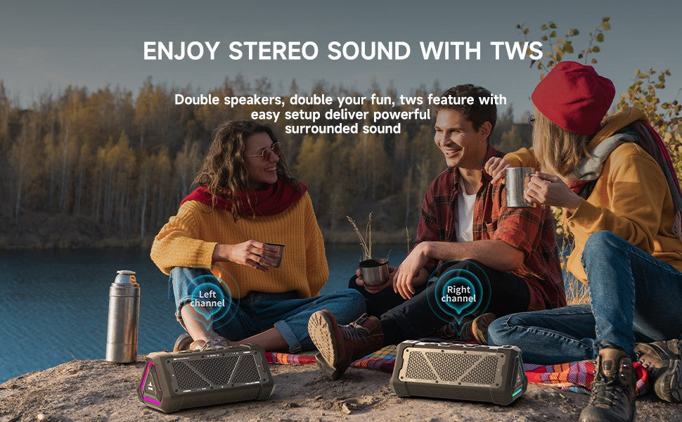 Caixa de Som Bluetooth Externa MLOVE P3, 40W de Potência de Saída Bluetooth 5.3, Som Estéreo IPX7 à Prova D'água, Cartão Micro SD, Luz RGB