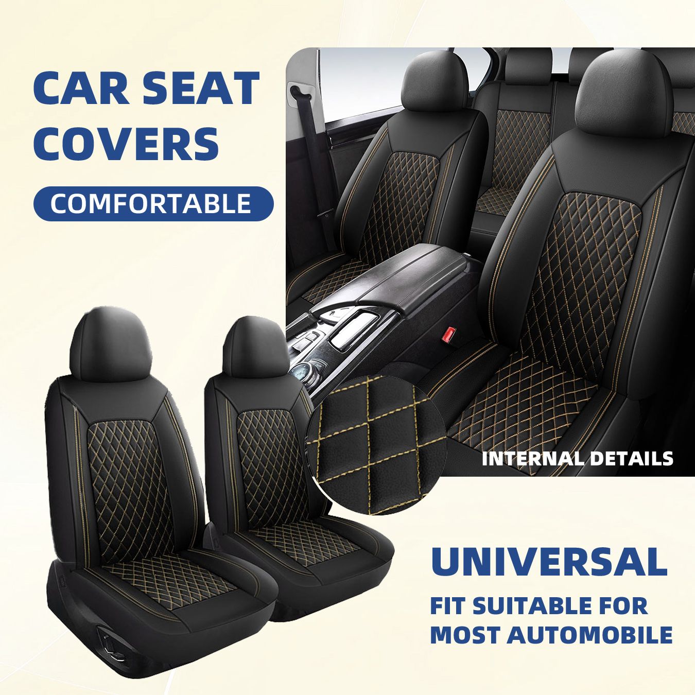 Conjunto Completo de Capas de Assento de Carro Universais para SUV Sedan Van - Banco Traseiro Dividido Dianteiro Proteção Interna Automotiva 0910