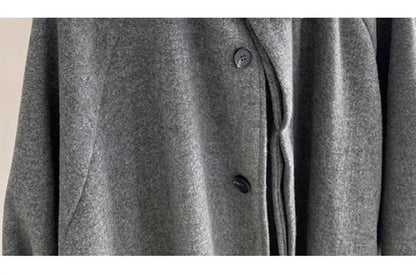 Mauroicardi Autumn Winter Long Warm Grey Black Slouchy Woolen Coat Men Single Breasted Loose Casual Wool Blends Overcoat 2023