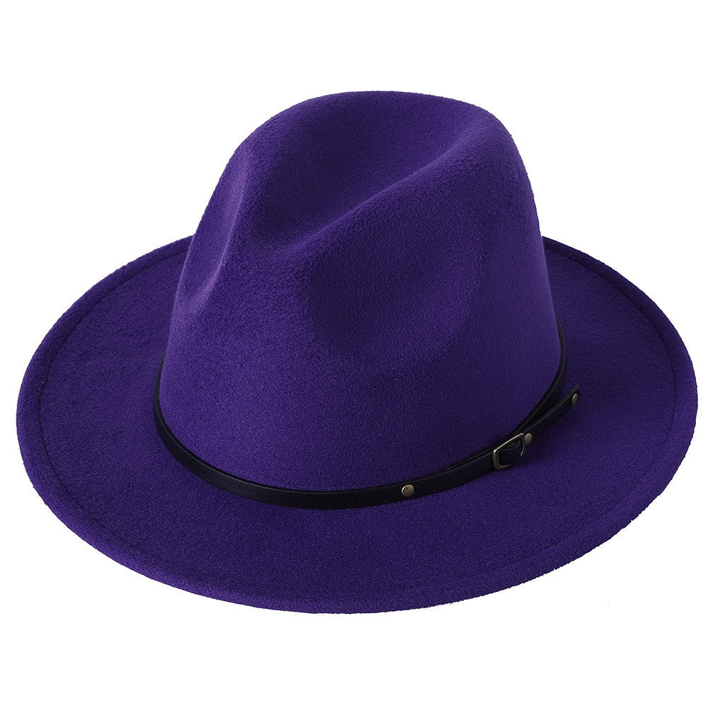 Fedora hat jazz hat men and women classic black leather belt Fedora Panama women autumn and winter Panama hat wholesale