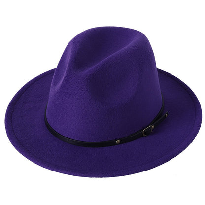 Fedora hat jazz hat men and women classic black leather belt Fedora Panama women autumn and winter Panama hat wholesale