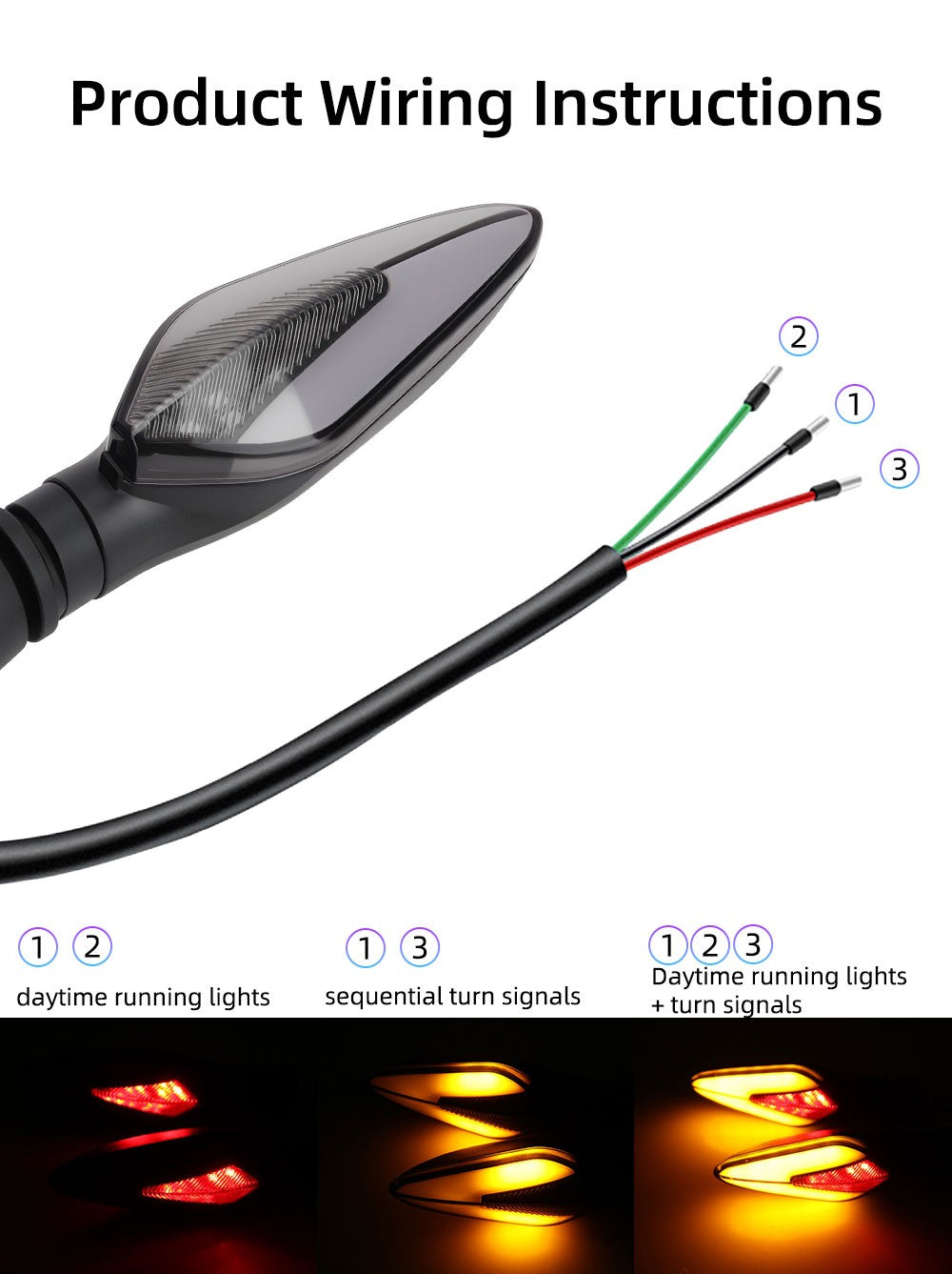 1 par de luzes LED para piscas de motocicleta, branco, amarelo, indicador, fluxo de água, indicador traseiro, pisca-pisca, DRL, luz de circulação diurna