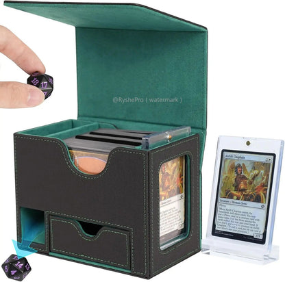 Caixa de Deck de Comandante UP de Couro com Fecho Magnético Caixa de Armazenamento de Cartas Colecionáveis com Bandeja de Dados para 120+ Cartas YuGiOh MTG TCG Esportivas
