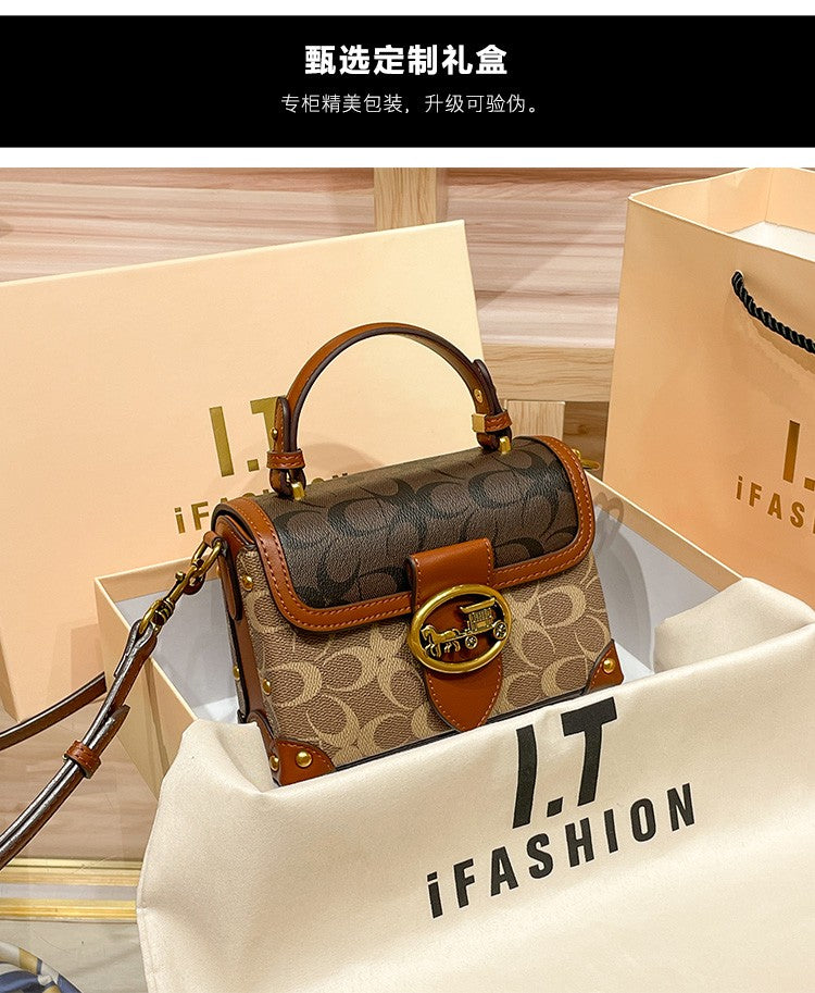 New minimalist and fashionable small handbag, contrasting color women's bag, high-end carriage crossbody bag, portable box bag