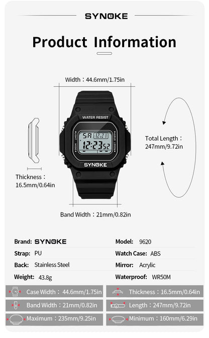 SYNOKE Outdoor Military Digital Watch For Men Fashion Retro Men Watch Sports Waterproof Men Watch Multifunctional Luminous