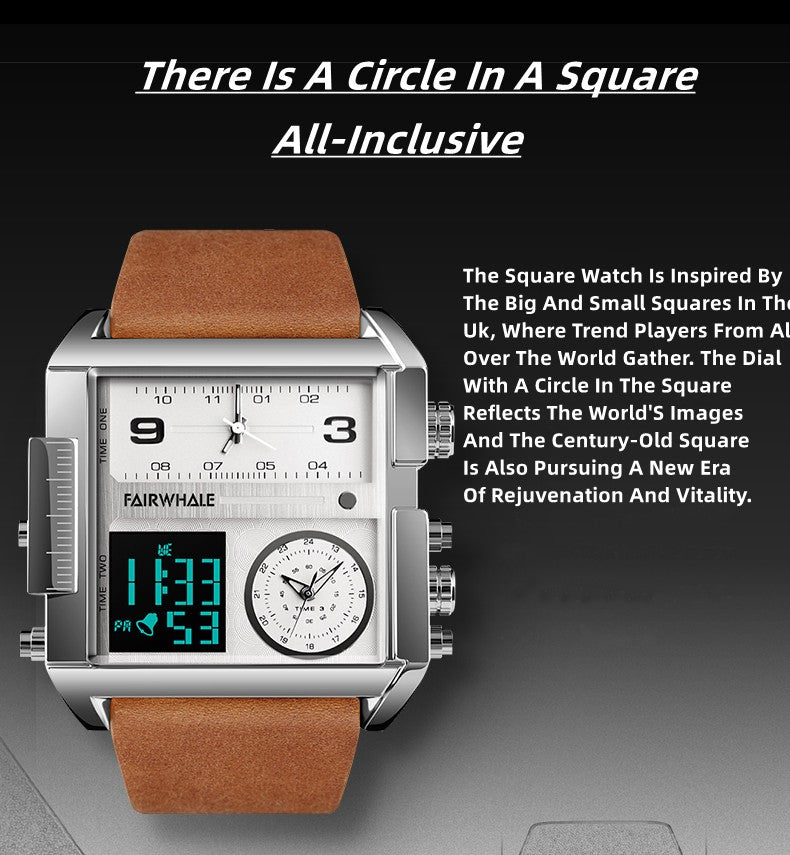 Mark Fairwhale Luxury Quartz Watches Men Fashion Brown Leather Strap Clock Military Waterproof Square Electronic WristWatch 2023