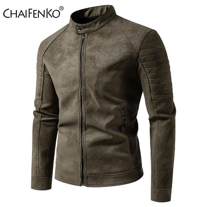 Autumn Winter Breathable Solid Windproof Men Coat New Casual Retro Leather Jacket Outdoors Fashion Versatile Stand Collar Tops