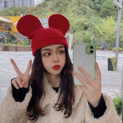 Disney Mickey Mouse Gorro de Malha Chapéu Desenho Animado Orelhas Criativas Touca de Inverno para Mulheres Homens Quente À Prova de Vento Chapéu para o Ar Livre