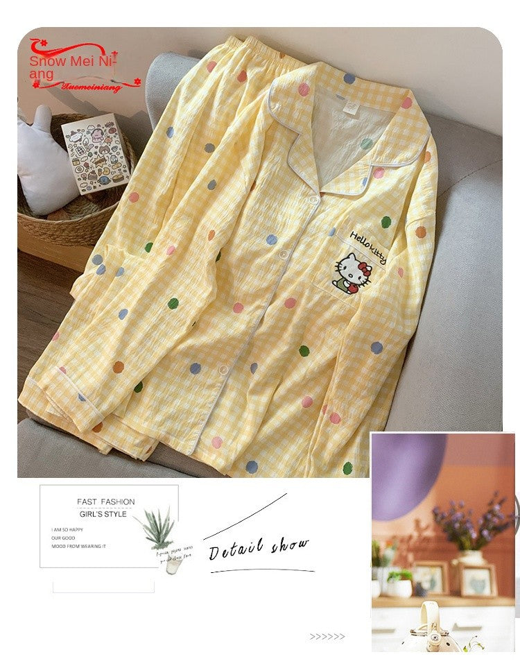 M-5XL Hello Kitty Pajama Set for Women Fall Winter Cute Plus Size Sleepwear Ladies Comfortable Loungewear Women's Home Clothes