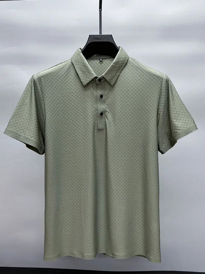 Men's Luxury and Fashionable Waffle Short Sleeve Polo Shirt, Lapel, Ice Silk, Breathable, Casual, Summer, 2024 New, High-End