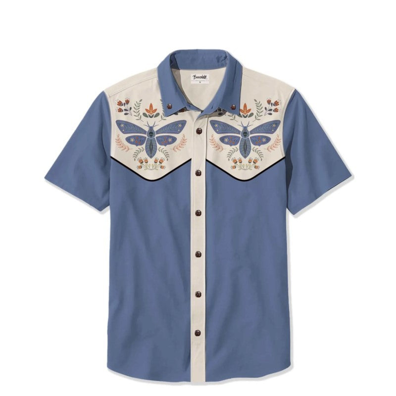 Men's Western Cowboy Style Short Sleeve Shirt Comfortable Breathable Summer Art Button Top Camisas Hawaianas Divertidas