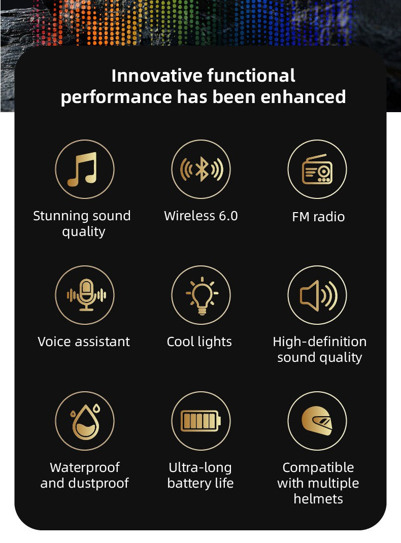 Motorcycle Helmet Headset Bluetooth 6.0 FM Radio Waterproof LCD Display Communication System for Motorbike Riders