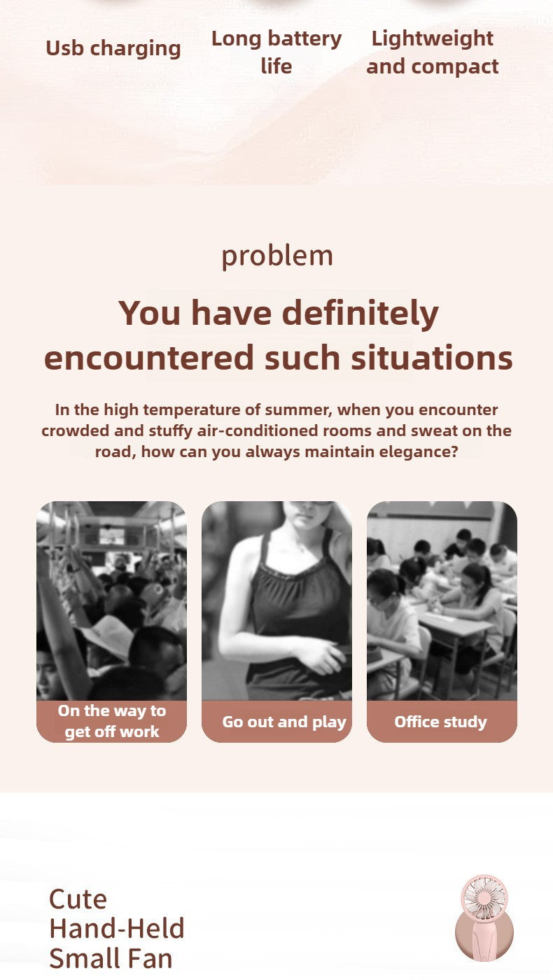 Portable Handheld Small Fan ABS Lightweight Cute Appearance USB Rechargeable Mini Fan for On Go Cooling Portable Mini Pocket Fan