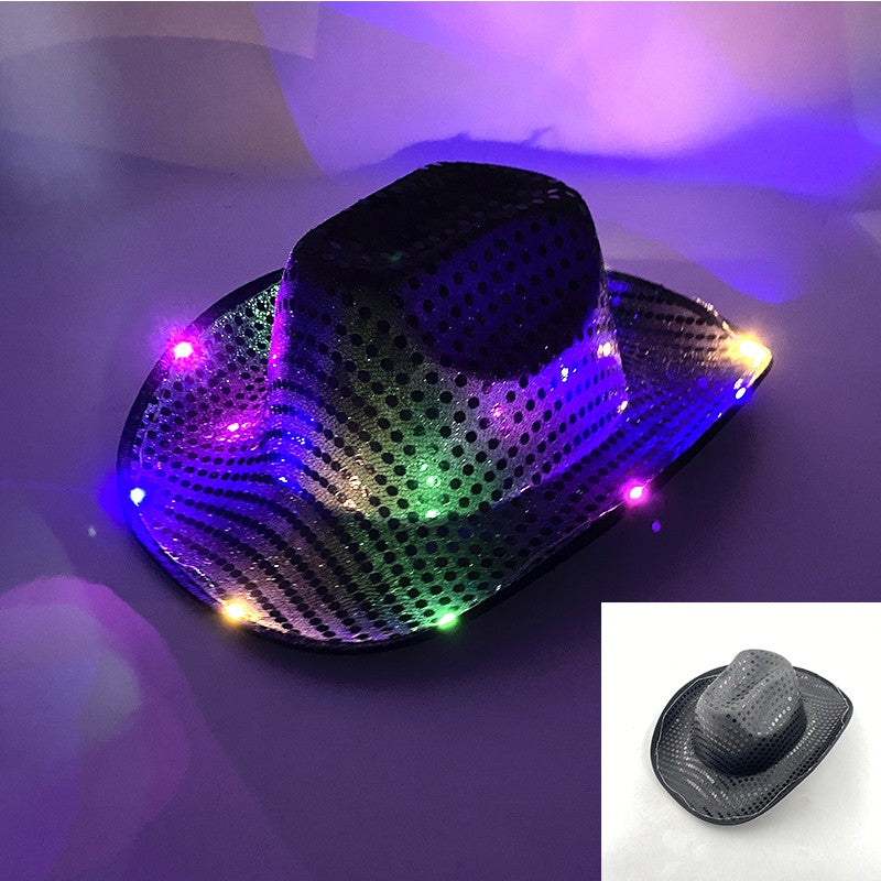 Chapéu de Cowboy LED Sem Fio, Chapéu de Cowboy Luminoso, Chapéu de Cowgirl Rosa para Discoteca, Noivas, Acessórios para Shows, Boates e Festas a Fantasia