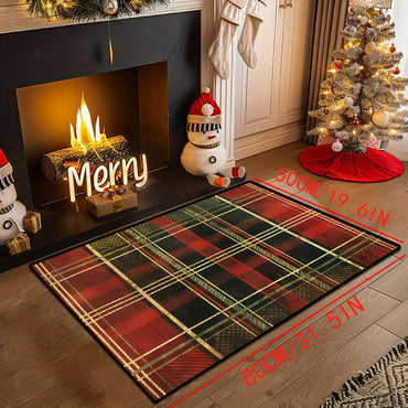 VIKAMA Christmas Red and Green Striped Rug Bedroom and Living Room Doormat Non-Slip, Stain-Resistant Floor Mat Home Decor