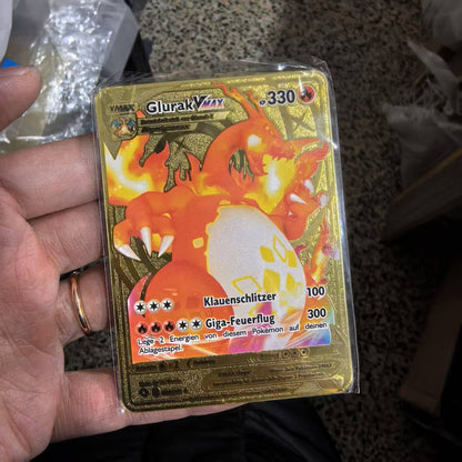 Pokémon Metal Cards em alemão Terastal Pikachu Arceus Charizard DIY Trading Flash Card Anime Cartoon Gift