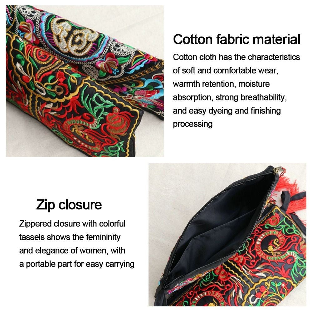 Ethnic Embroidered Small Flap Women  Handbag Coin Purse Lady Clutch Butterfly Flower Bags