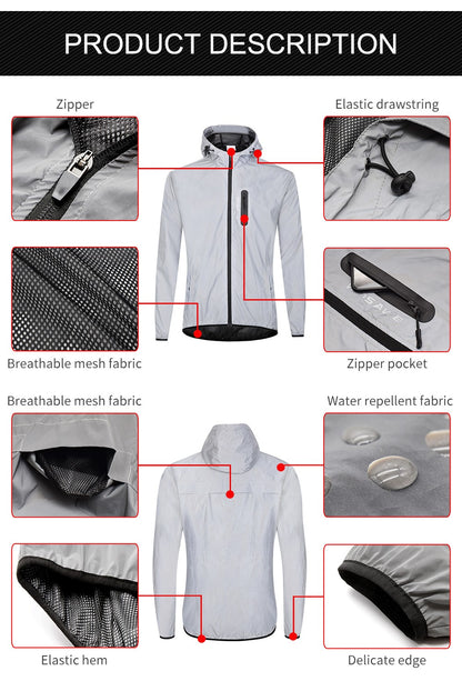 WOSAWE Full Reflective Jacket with Hoodie High Visibility Waterproof Wind Breaker Men Women Hiking Cycling Running Safety Vest