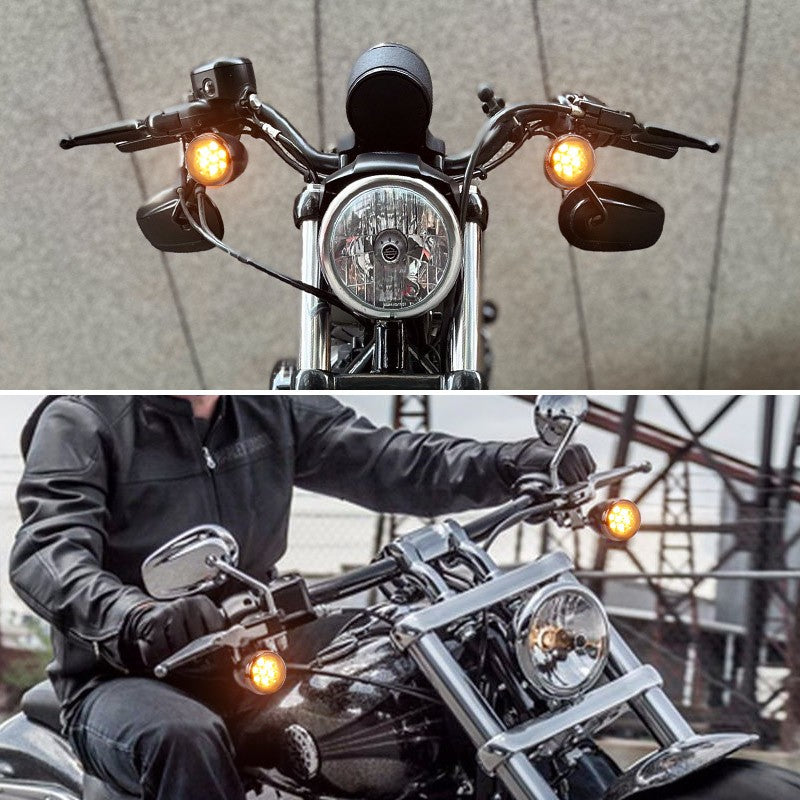 2Pcs Amber Motorcycle Metal Front Turn Signal Lights For Dyna Softail Sportster 883 1200 DRL 3wires Bulb Daytime Running Light