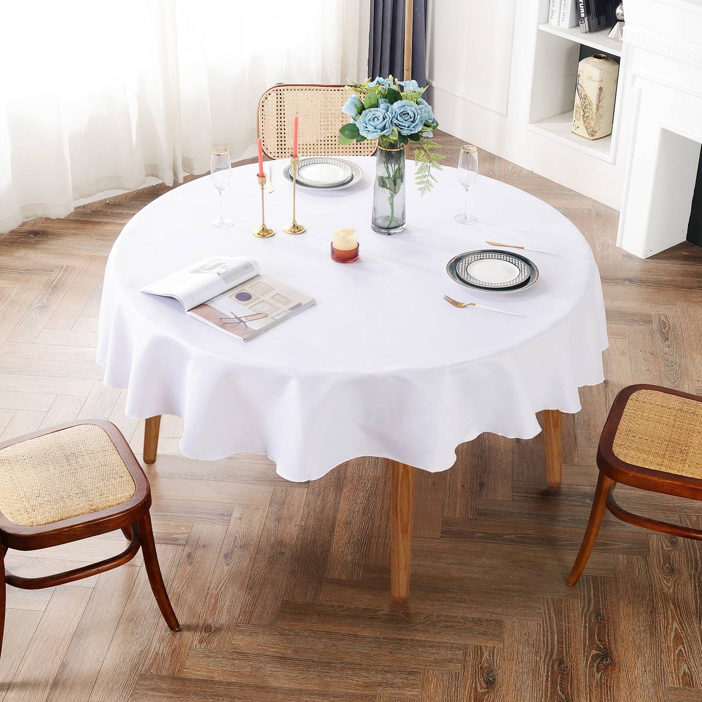 Round Tablecloths White Wedding Table Cloth Satin Solid Color Table Covers Hotel Wedding Birthday Dining Table Decoration