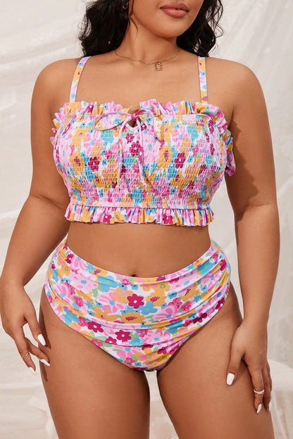 2025 Print 2 Piece Plus Size Bikini Women Verge Strapped Large Swimsuit High Waist Lady Swimwear Beach Chubby Curvy Bathing Suit