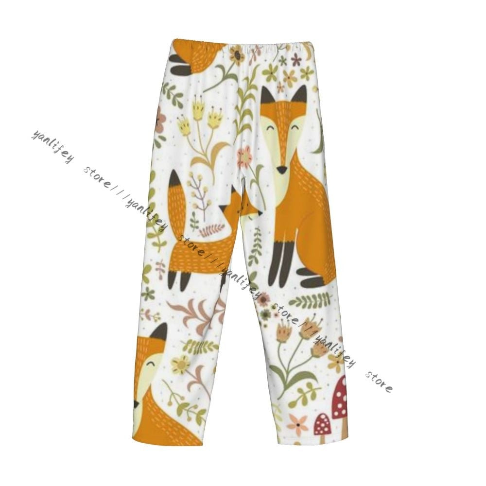 Men's Sleepwear Loose Sleep Pants Pajamas Cute Foxes Forest Long Lounge Bottoms Casual Homewear