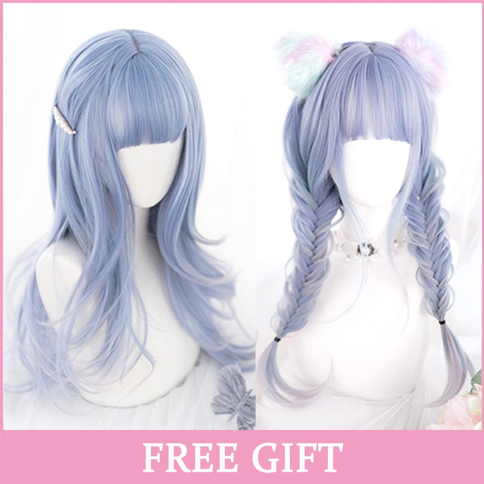 LM? Peruca de cosplay branca ombre de ondas corporais longas, perucas sintéticas resistentes ao calor, perucas Lolita naturais de parte média para mulheresW