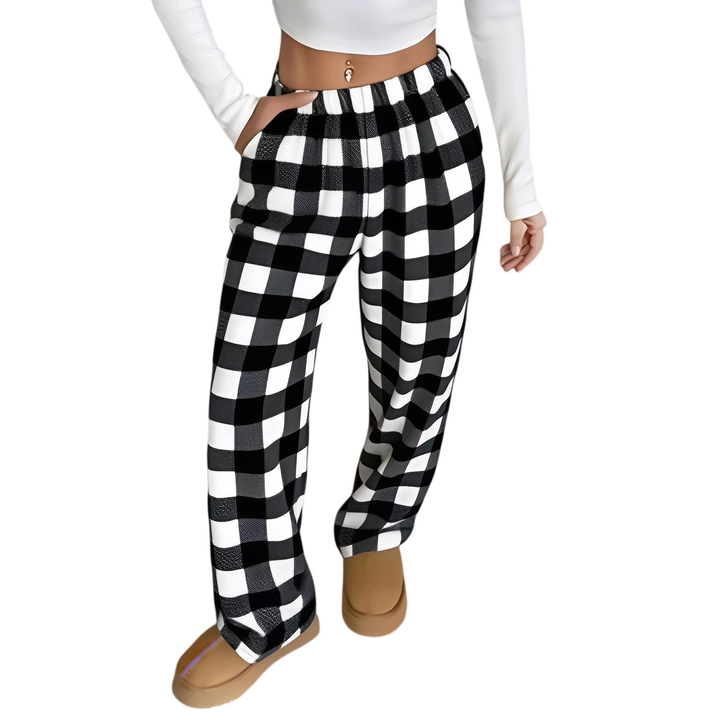 Women Pajama Pants Yoga Pants Elastic Waist Fuzzy Fleece Plaid Bottoms Soft Lounge Sleepwear With Pockets Plush Pajamas Pants