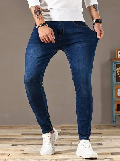 Calça Jeans Masculina Skinny Stretch Cores Sólidas Preto Azul Primavera Luxo Rua Harajuku Hip-Hop Calças Justas Marca