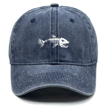 White Fish Bones Print Adjustable Retro Baseball Cap Woman's Cap Distressed Fashion Snapback Caps Ideal Choice For Women & Men