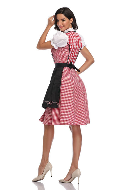 Traditional Bavarian Oktoberfest Costumes Plaid Dirndl Dresses Women Apron Dress German Beer Wench Maid Cosplay Party Dress