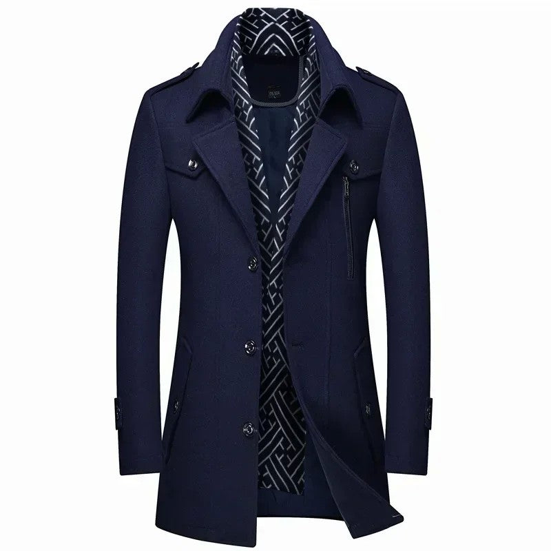 Fashion Middle Long Jacket Male Double Collar Zipper Coat Windbreak  Woolen Overcoat  Autumn Winter Wool Trench Coats