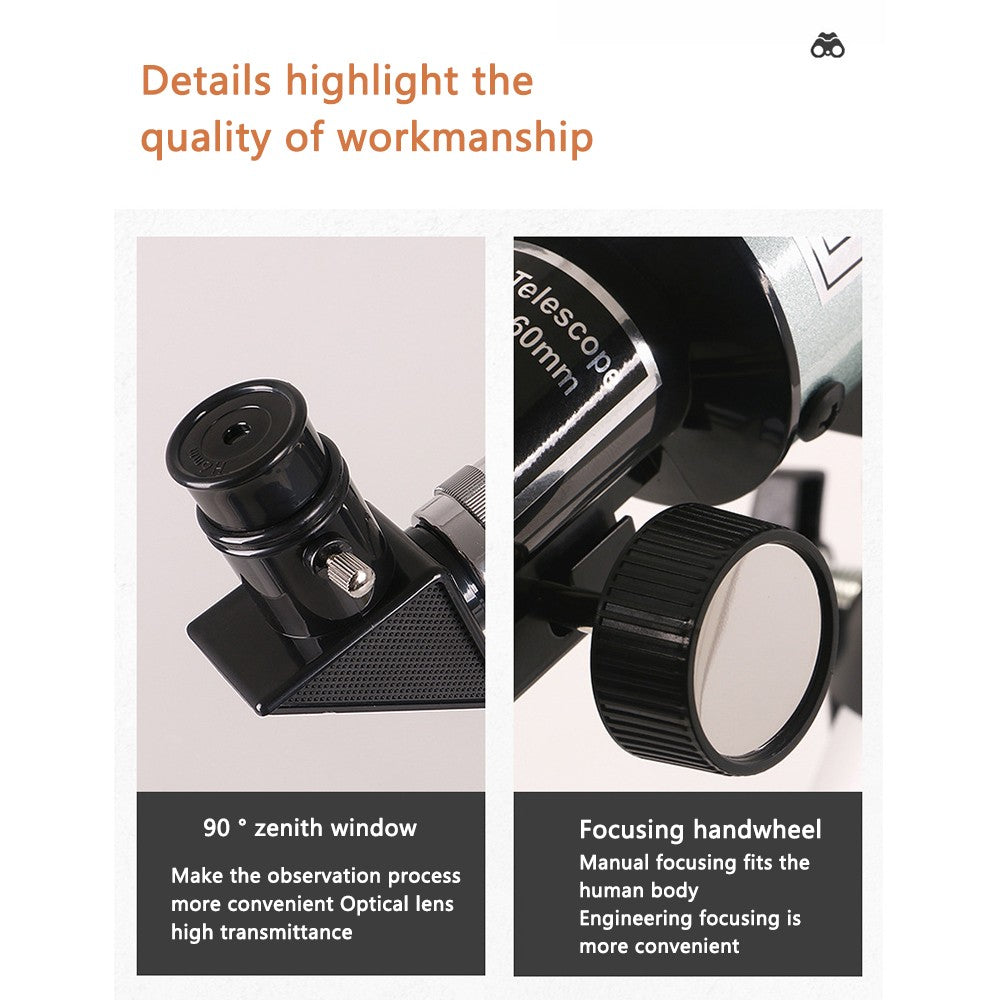 Telescópio Astronômico Refrator Monocular para Iniciantes Adultos com Zoom de 60x, para Observar Estrelas e a Lua