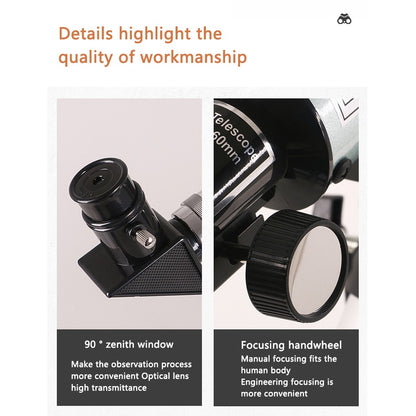 Telescópio Astronômico Refrator Monocular para Iniciantes Adultos com Zoom de 60x, para Observar Estrelas e a Lua