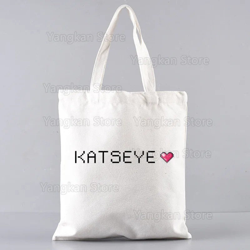 KATSEYE Korean Shopping Bag Print Original Design White Unisex Fashion Travel Canvas Bags Students Commuting Portable Handbag